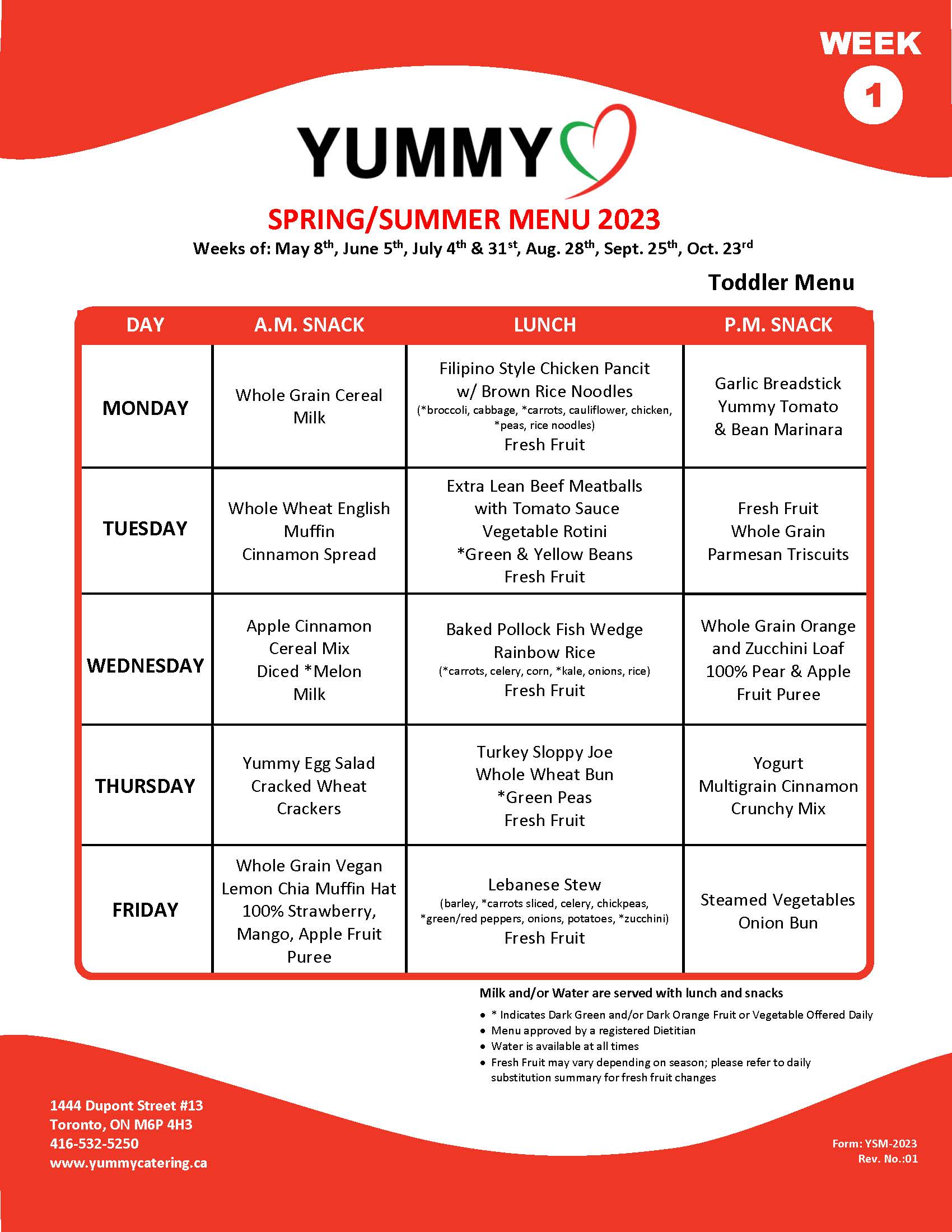 Yummy Toddler Summer Menu 2023 Page 1