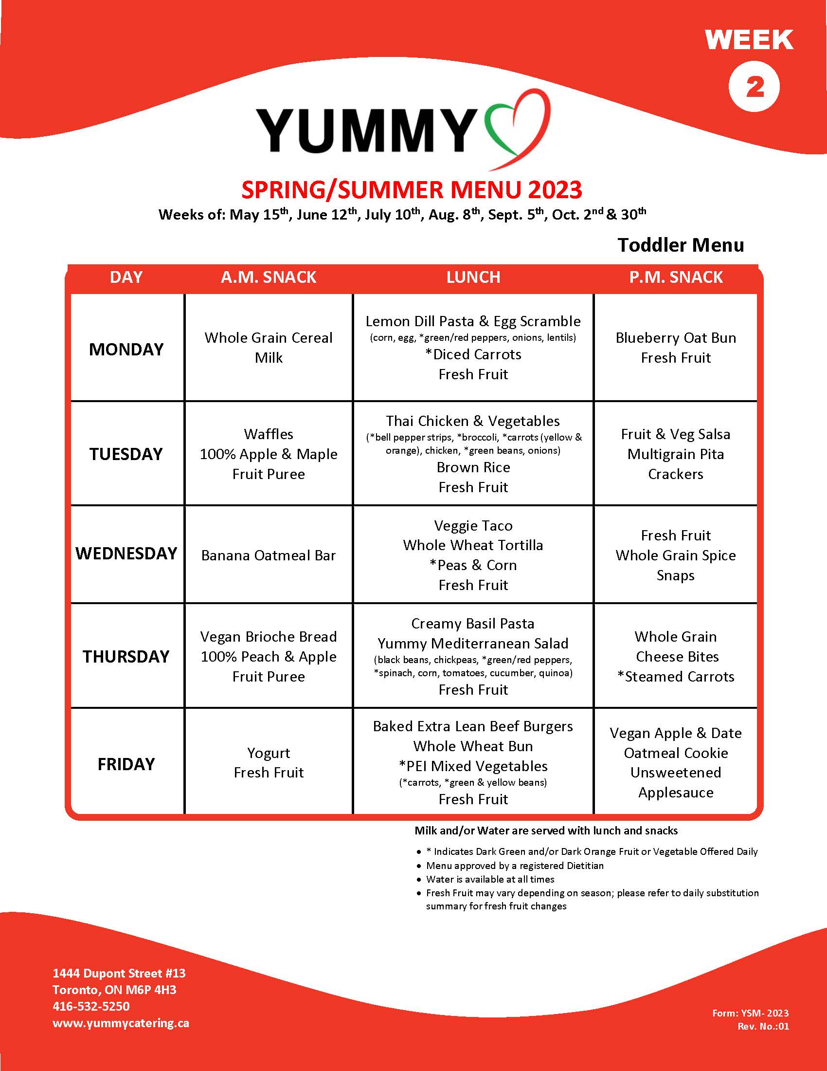 Yummy Toddler Summer Menu 2023 Page 2